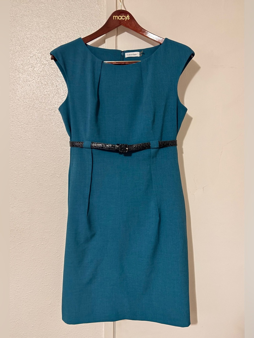 NWOT Calvin Klein Teal Sleeveless Size 14 Dress w/ Adjustable Black Belt